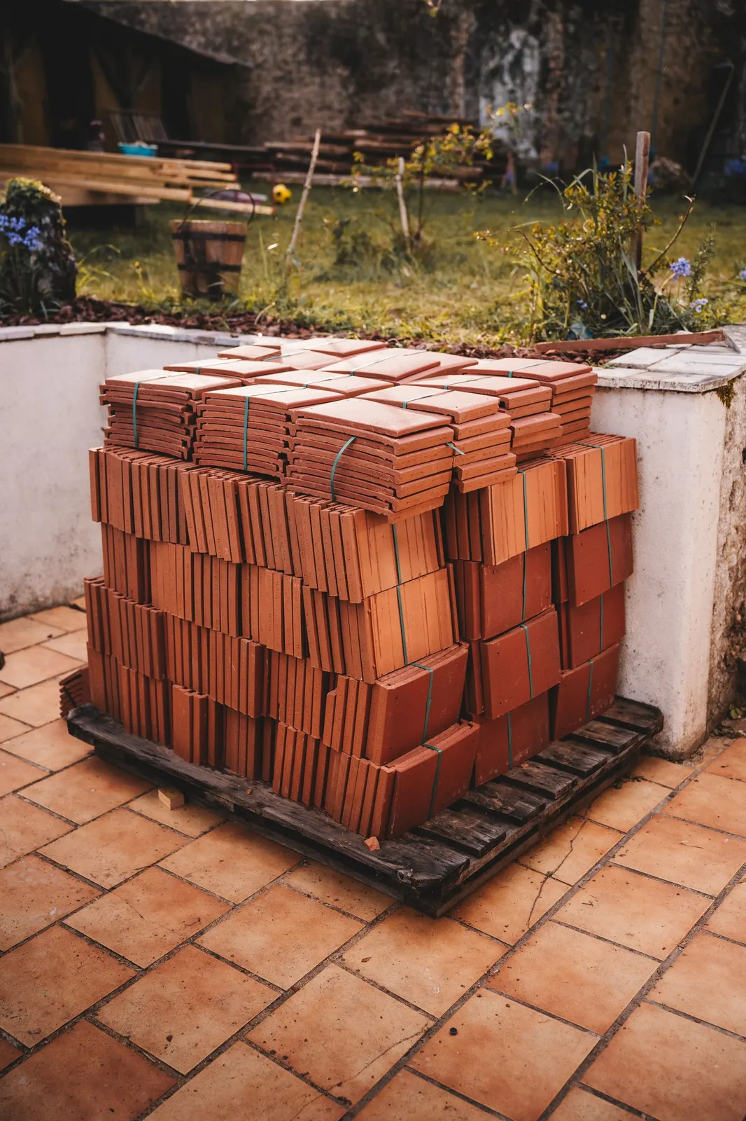 Pallet of roof tiles ready for installation near Kingswinford
