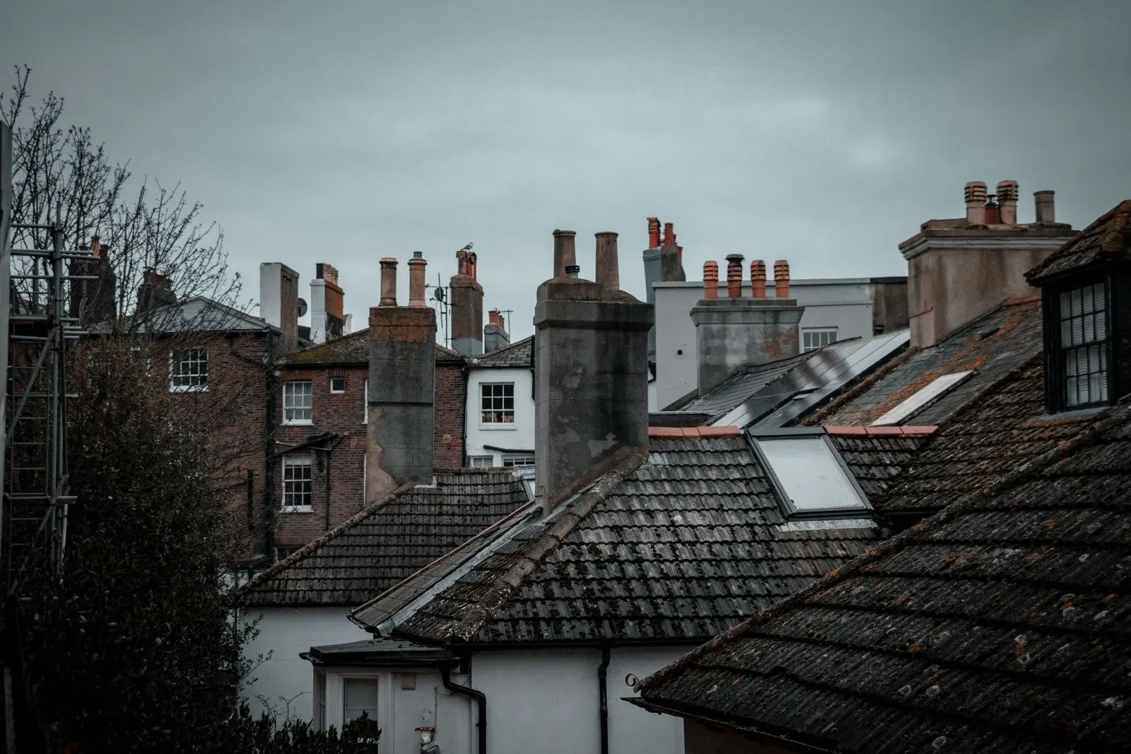 Rooftops and chimneys on a row of terraced houses in Dudley